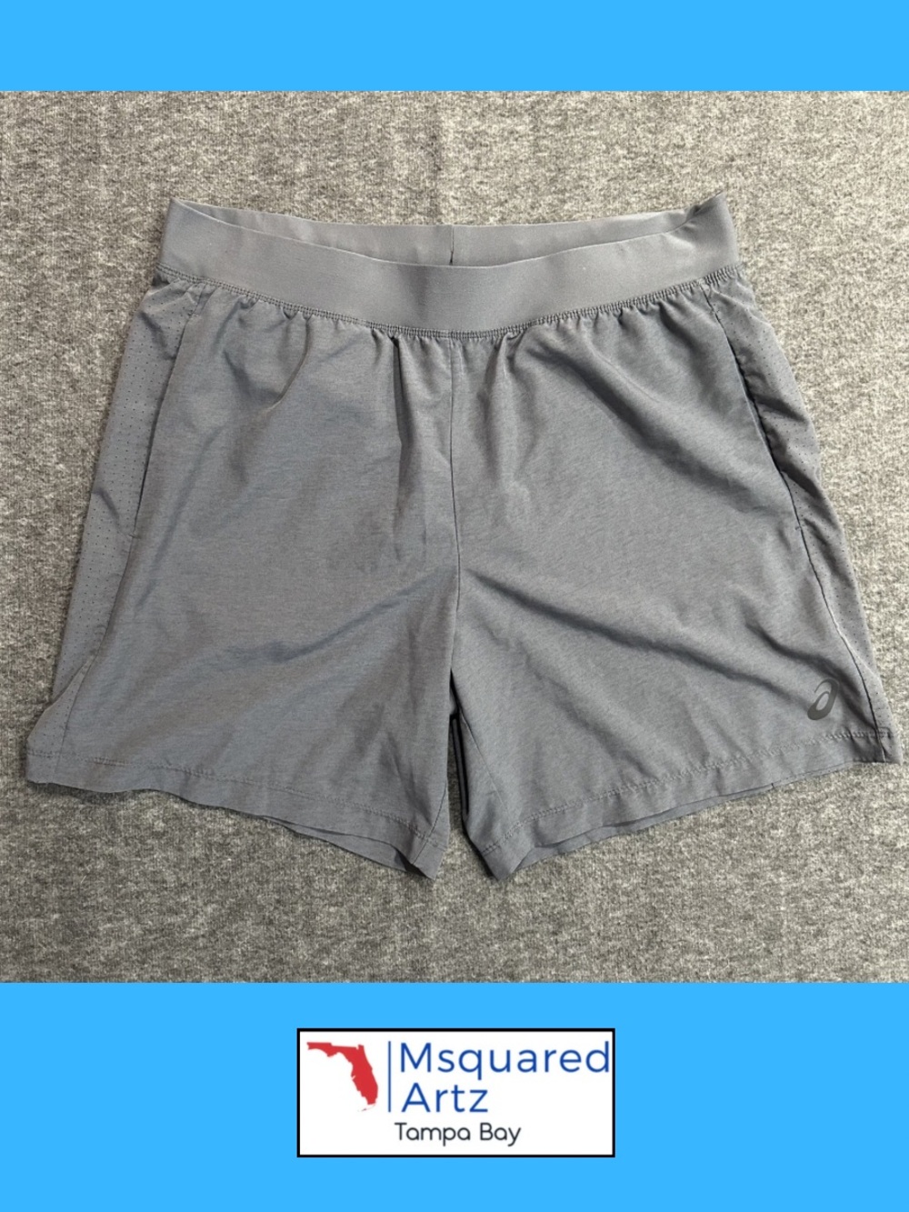 ASICS Mens Gray Running Shorts Large Athletic Training Zip Pocket 7 Inch